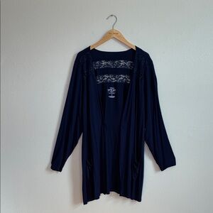 New TORRID 3X Navy Long Sleeve Super Soft Knits Lace Trim Cardigan Comfy‎ Casual